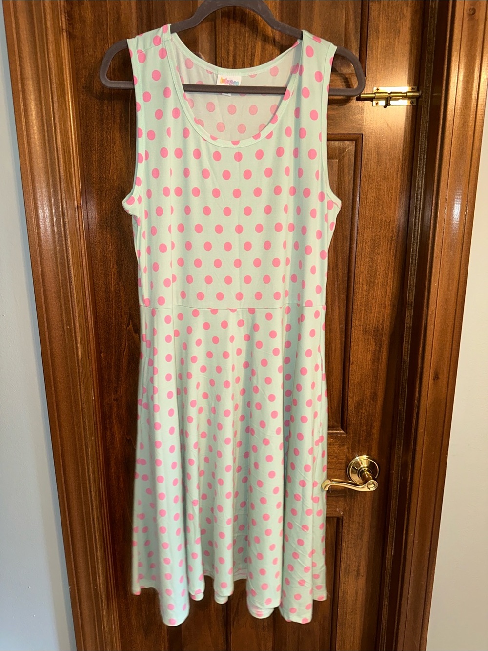 LuLaRoe Mint Dress with Pink Polka Dots